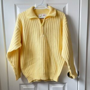 Vintage Soft Yellow Wool Blend Quarter-Zip Sweater